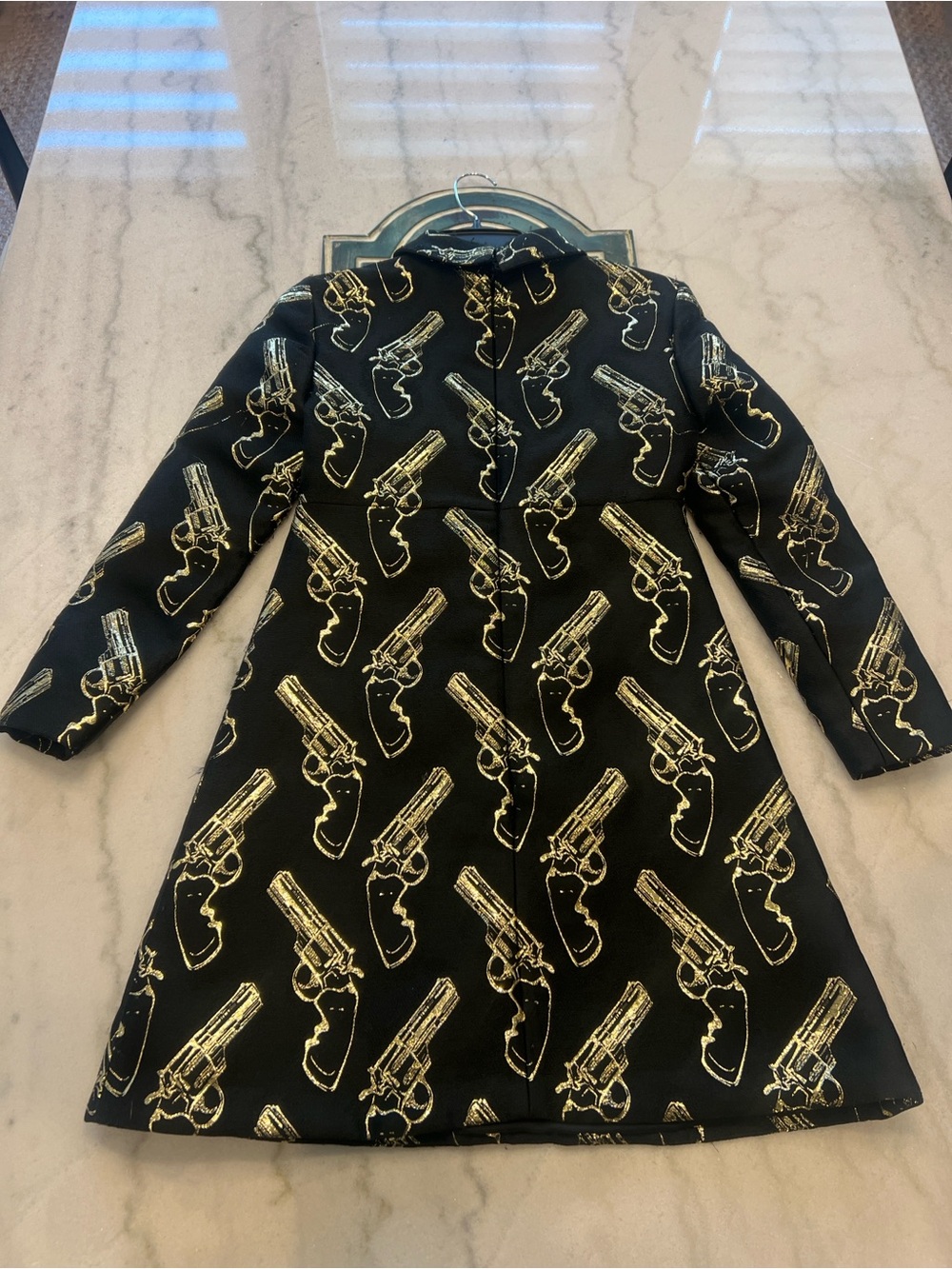 SAINT LAURENT A/W 2014 Black & Metallic Gold Gun Print Mini Shift Dress